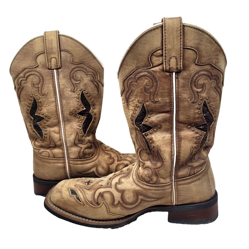 Laredo Spellbound Cowgirl Western Women Sz 9M Boots Square Toe Studded #5661